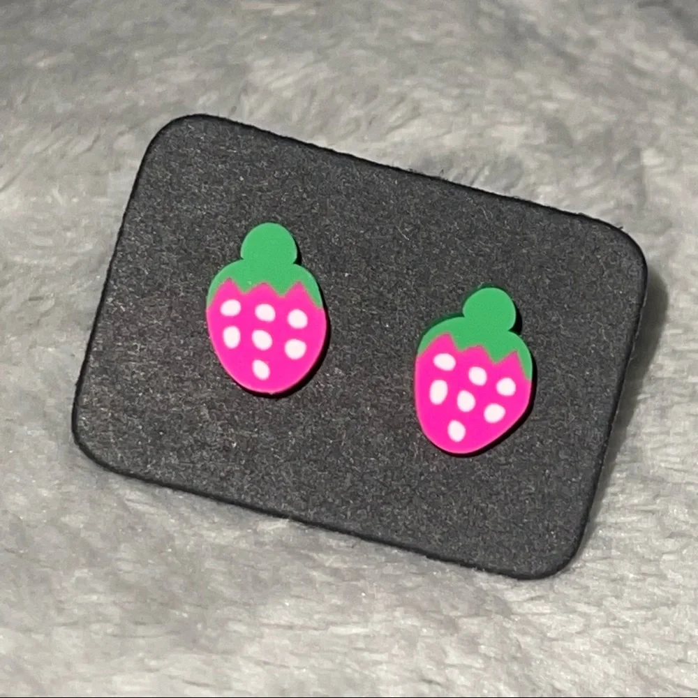 New Handmade Artisan Strawberry Polymer Clay Hypoallergenic Stud Earrings